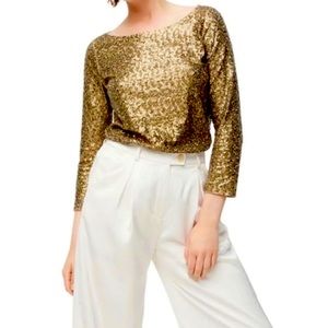 J Crew long sleeve sequin top, bronzed olive, xs